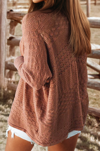 Mix Pattern Hollowed Knit Open Front Cardigan