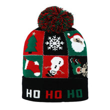 Snowflake Christmas Tree Pattern Pom Pom Winter Beanie Hat