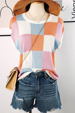 Color Block Cap Sleeve Sweater Top