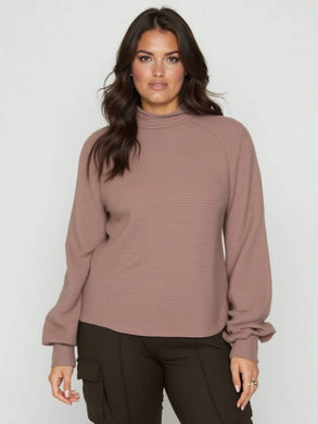 Plus- Mock Neck Textured Knit Top