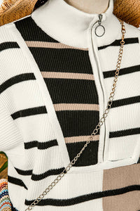 Colorblock Quarter Zip Collar Sweater