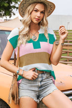 Fashion-W Color Block Notch V Neck Sweater T Shirt*S-4X