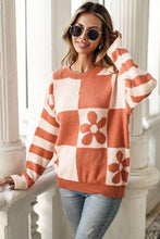 Retro Checkered Floral Print Sweater