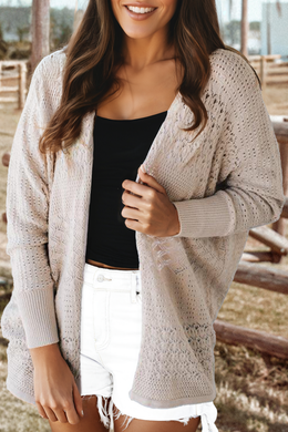 Mix Pattern Hollowed Knit Open Front Cardigan