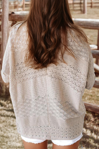Mix Pattern Hollowed Knit Open Front Cardigan