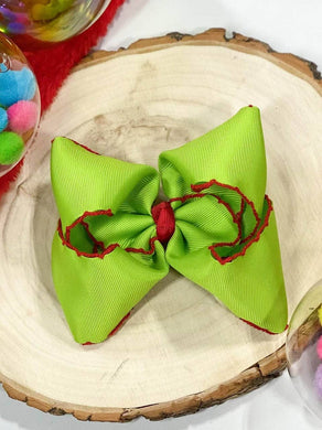Lime Green with Red Moonstitch Hair Bow