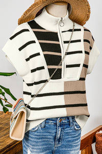 Colorblock Quarter Zip Collar Sweater