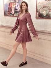 V-neck Textured Velvet Holiday Dress