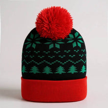 Snowflake Christmas Tree Pattern Pom Pom Winter Beanie Hat