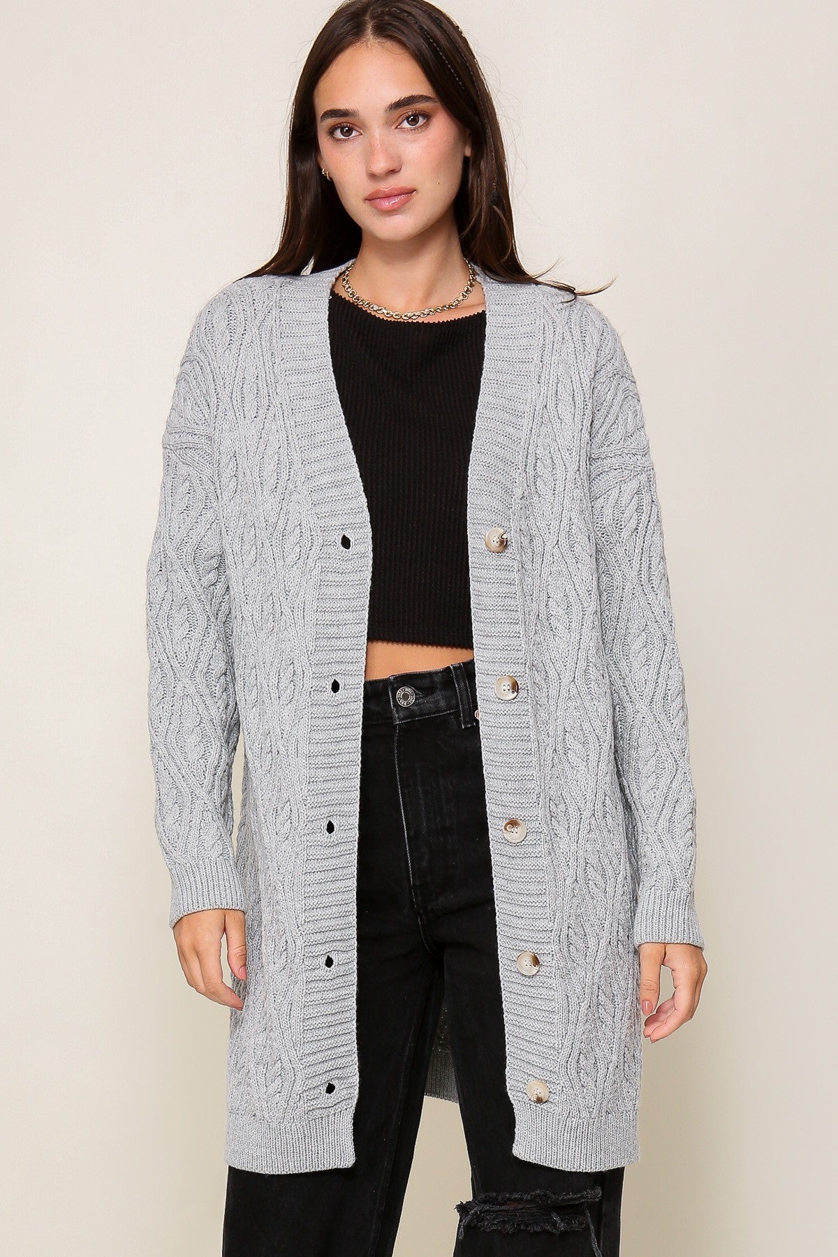 Long Cable Knit Cardigan – Just Enough Glam