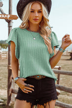 Mint Color Textured Flutter Sleeve Top