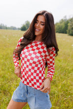 Red Checkerboard Mesh Top