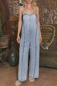 Western Fall Frayed Denim Overall