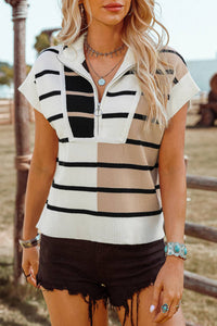 Colorblock Quarter Zip Collar Sweater