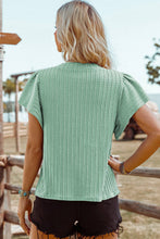 Mint Color Textured Flutter Sleeve Top