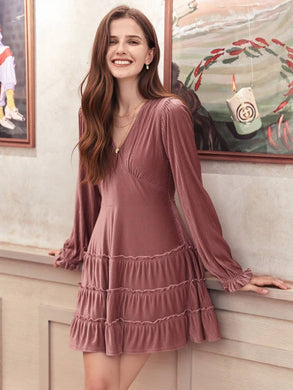 V-neck Textured Velvet Holiday Dress