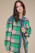 Textured Denim Contrast Plaid Shacket Jacket