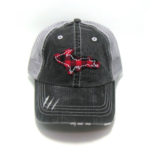 Gracie Designs - Mini Check Fabric State - Distressed Trucker Hat - Red