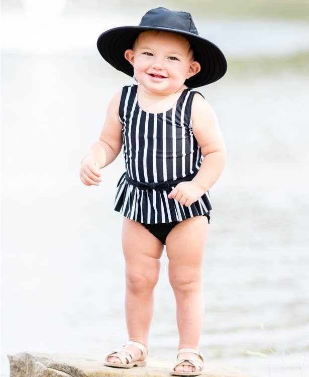 Black White Stripe Skirted One Piece Just Enough Glam