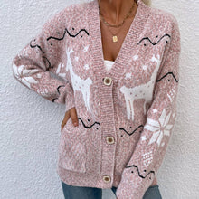Especially Cute Reindeer Print Knit Cardigan Sweater