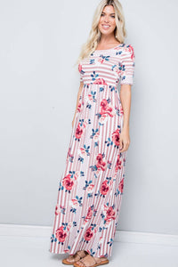 Mauve Stripe Floral Maxi Dress