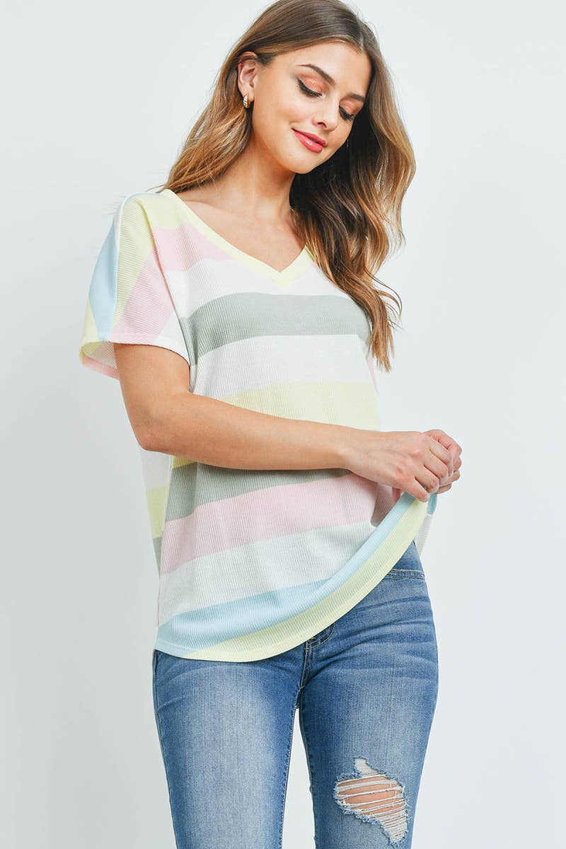 Perfect Peach - PPT2365-V-NECK MULTICOLOR STRIPES THERMAL TOP