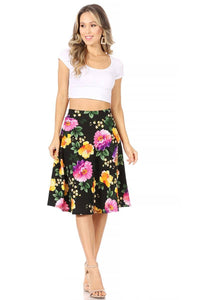 Floral print, A-line, knee length skirt with elastic waist