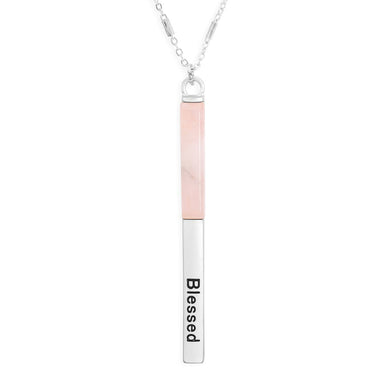 BLESSED HALF METAL & STONE BAR PENDANT NECKLACE
