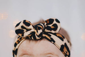 Jena Bug Baby Boutique - Knot Bow Headband - Latte Cheetah