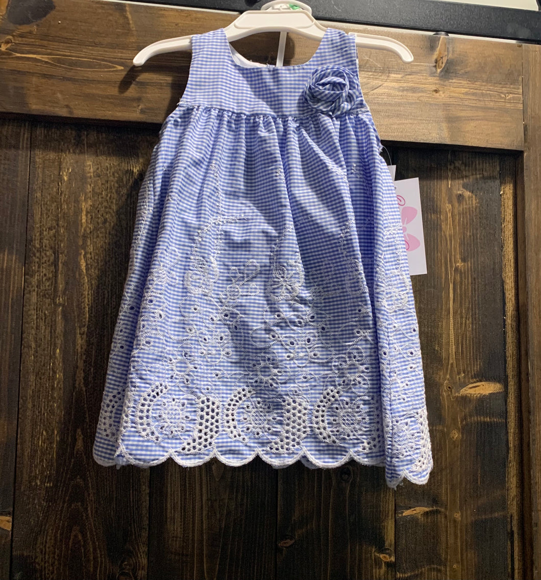 Girls Cutout Gingham Dress-Blue
