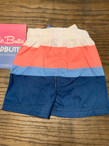 Coral & Blue Color Block Swim Trunks